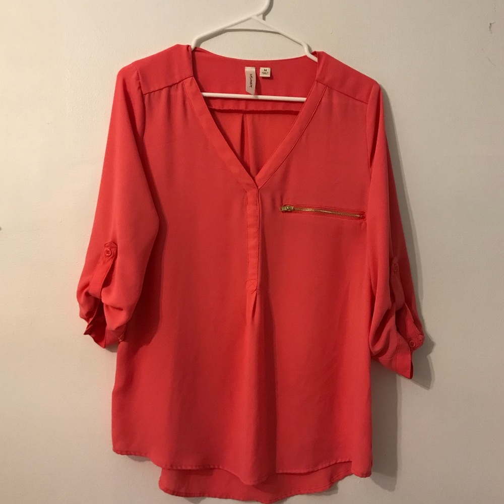 Silk Coral/pinkish Blouse Size M with gold zipper